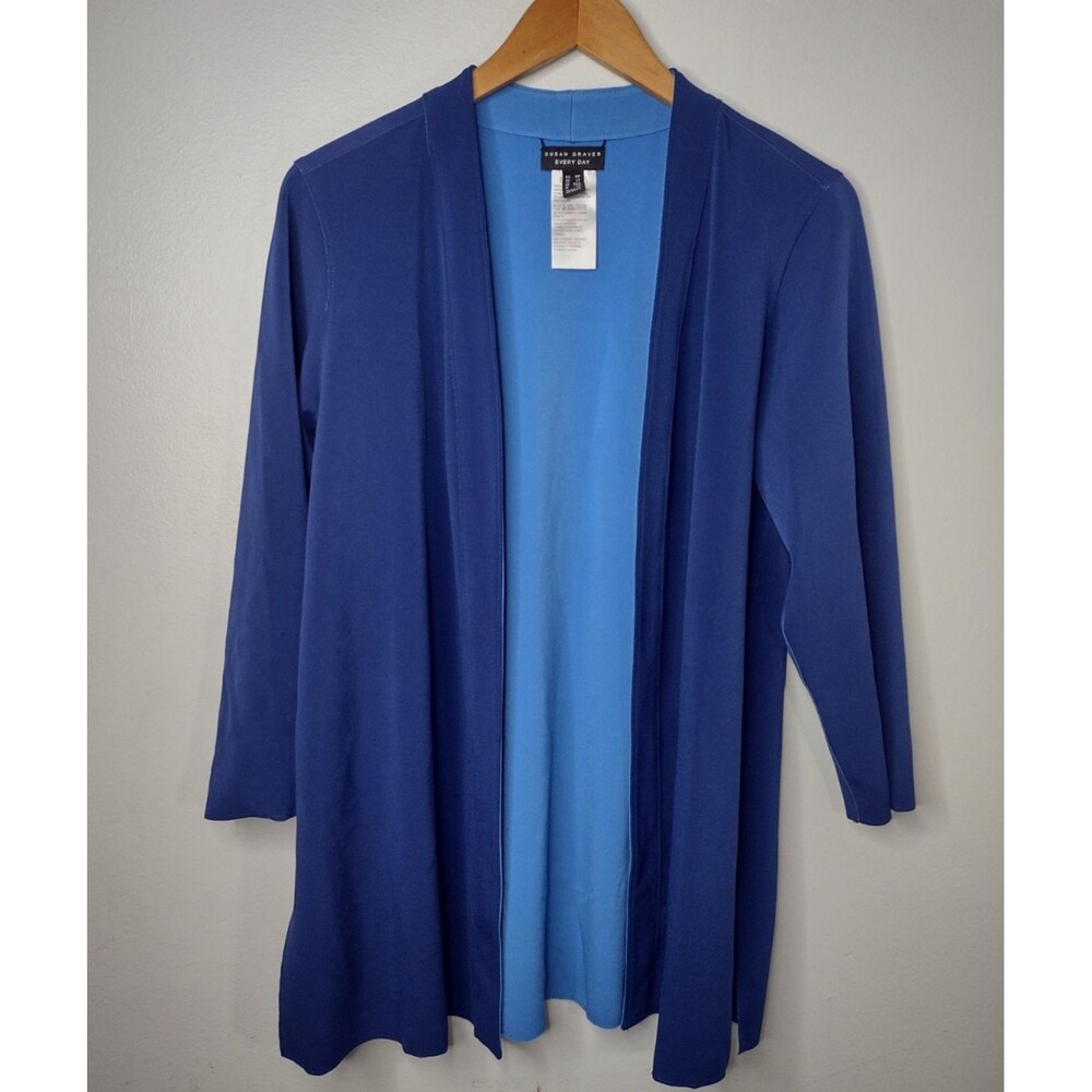 Susan Graver Open Cardigan Medium Petite Stretch Blue